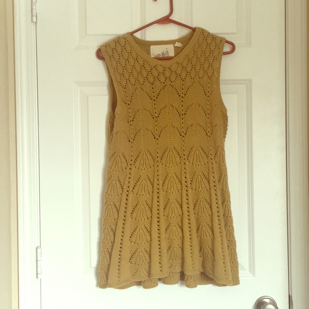 Angel Of the North Sweater Tunic - Anthropologie XL - Crochet Tunic Gold / Musta